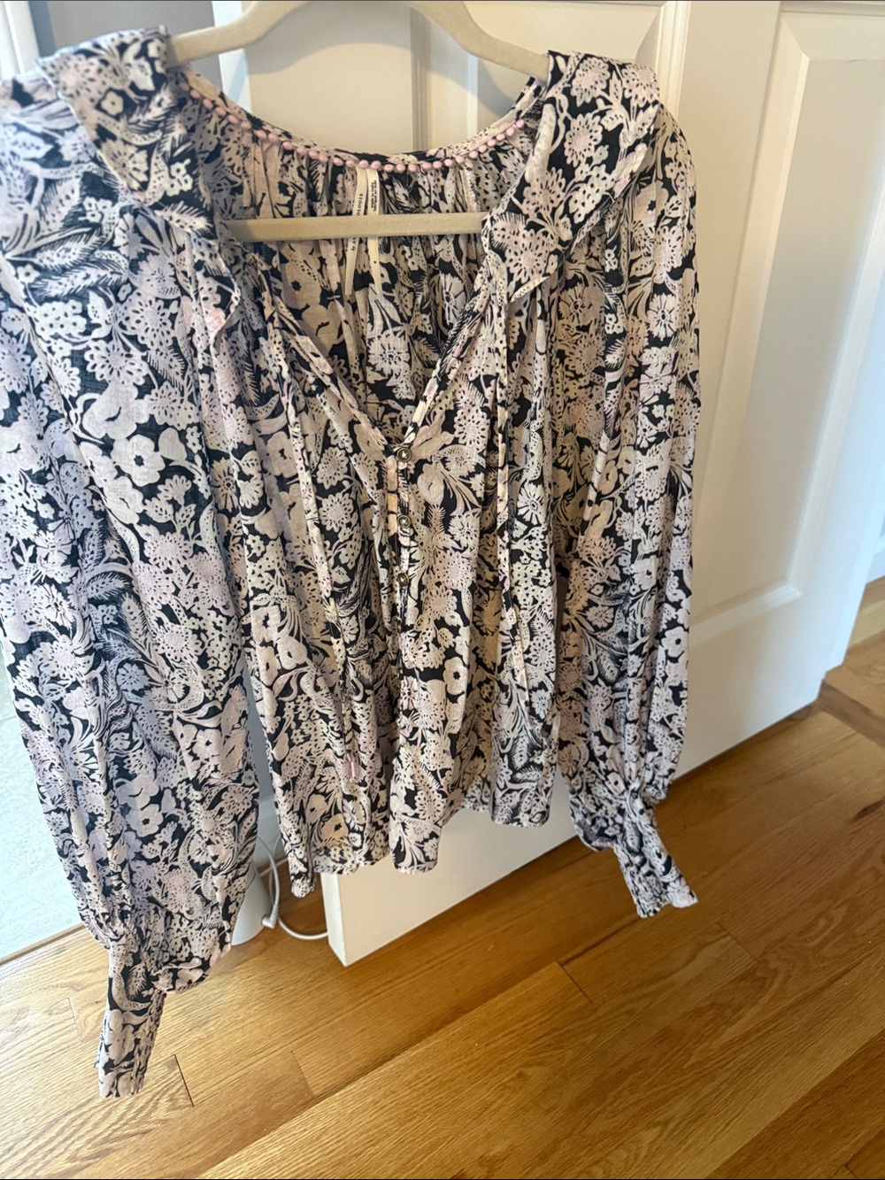 Floral Peasant Skirt in Black and Light Pink
